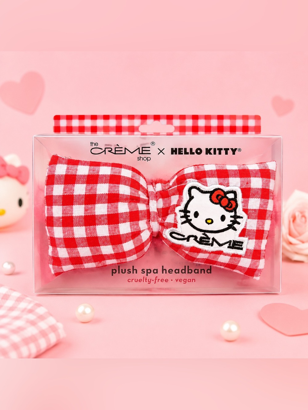 Hello Kitty Red and White Gingham Bow Spa Headband - Picture 1 of 2